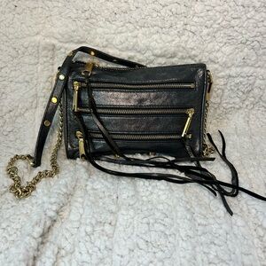 Rebecca Minkoff Gunmetal Gray Leather Crossbody with Zipper Details